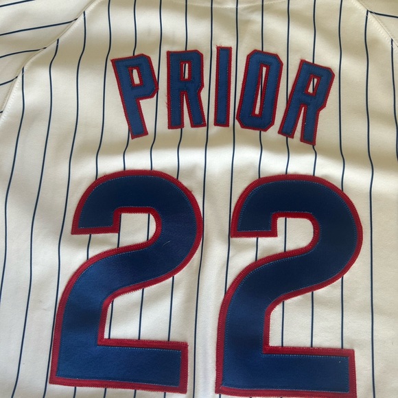 Majestic Baseball Jersey Mens 44 Chicago Cubs Pinstripe Mark Prior #22 White - Picture 7 of 7